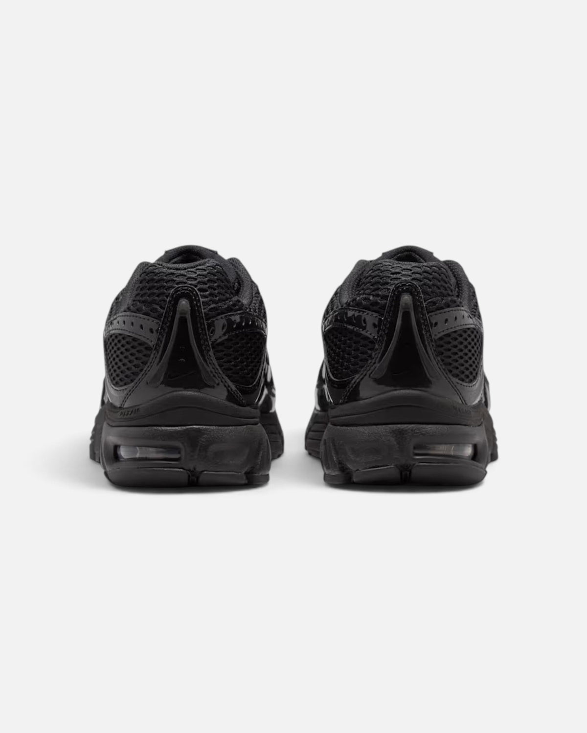 CRIUW Nike Air Max Moto 2K sneakers in all black with mesh detailing and visible Air cushioning, rear view.