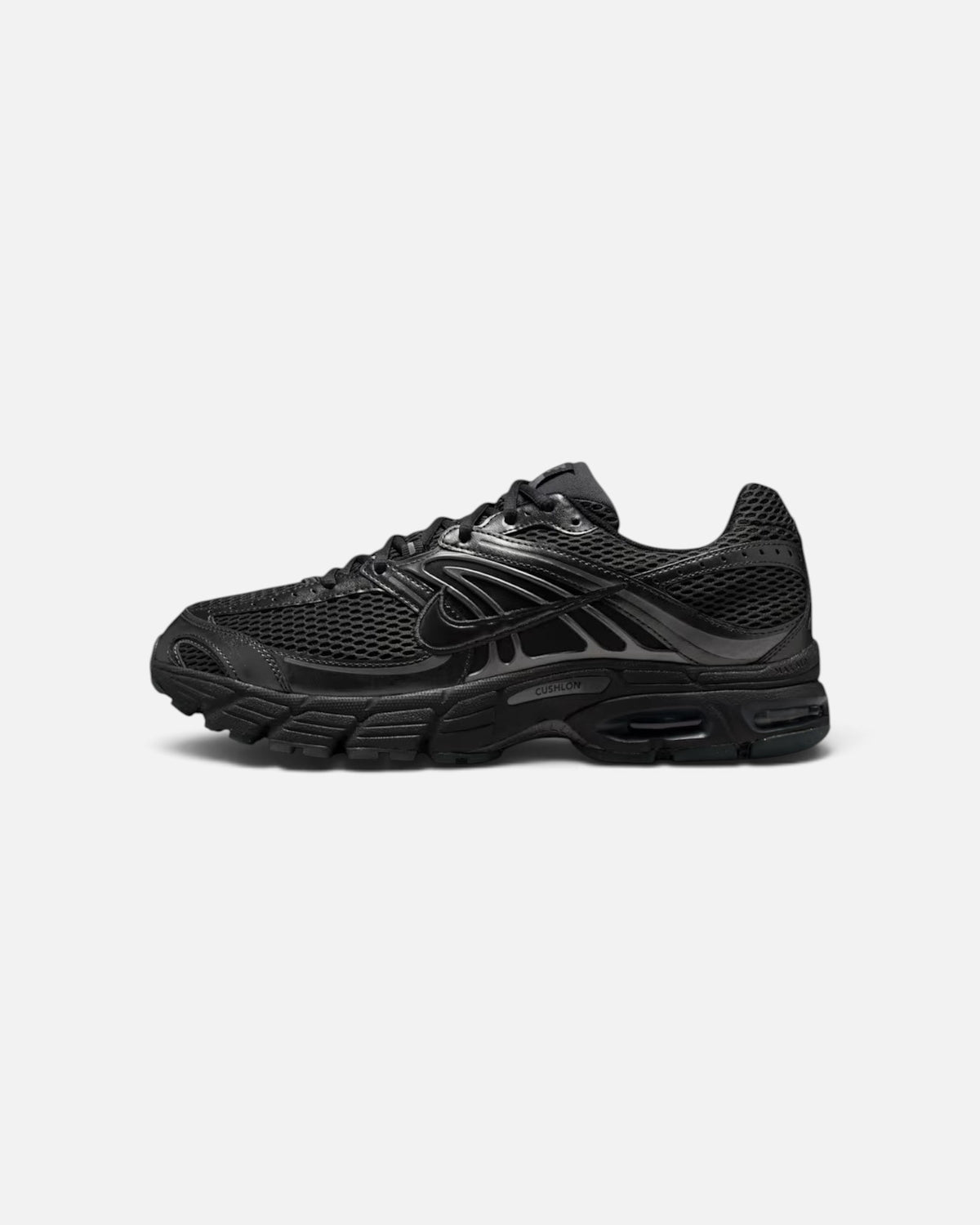 CRIUW NIKE Air Max Moto 2K black performance sneakers with metallic details and cushioned sole, side view