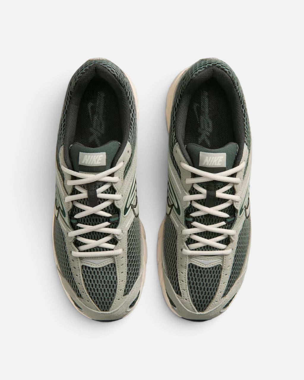 CRIUW Nike Air Max Moto 2K sneakers in camo green with metallic details and breathable mesh upper, top view.