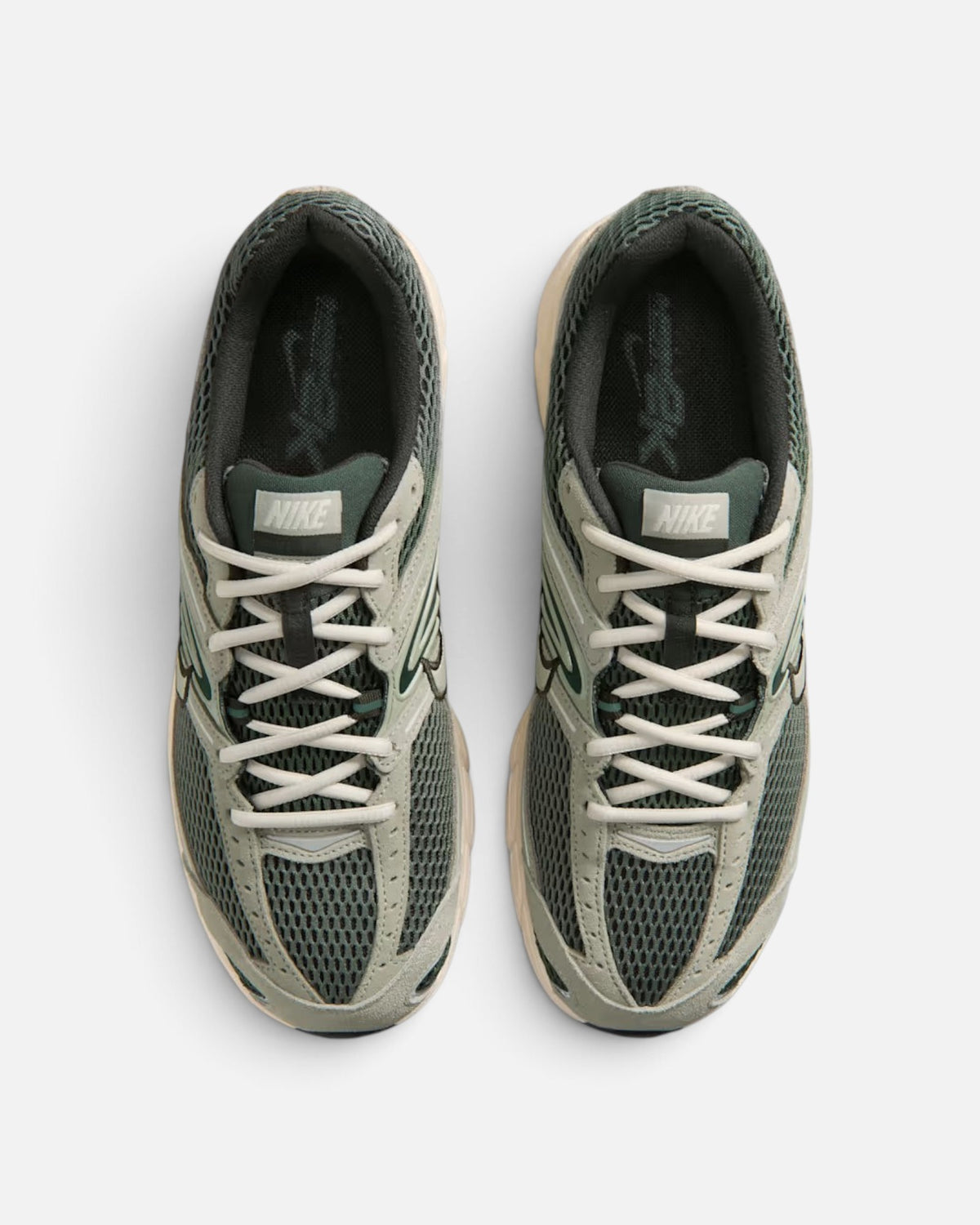 CRIUW Nike Air Max Moto 2K sneakers in camo green with metallic details and breathable mesh upper, top view.