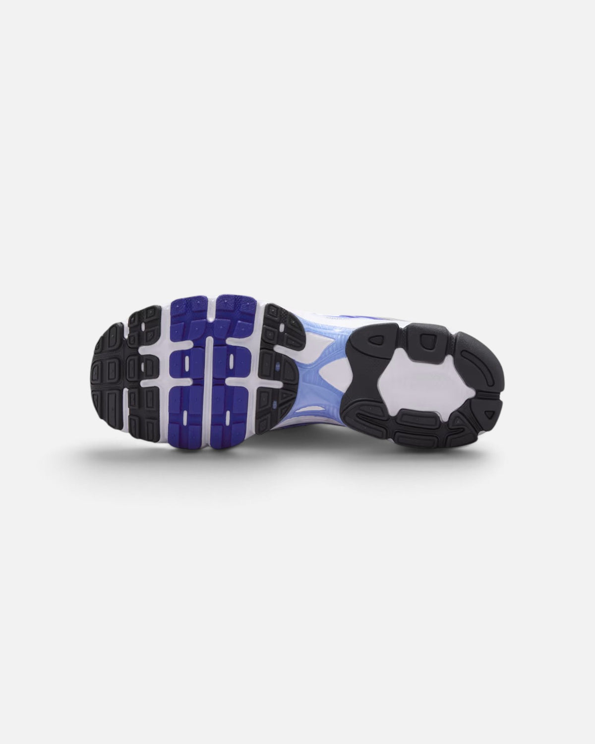 CRIUW Nike Air Max Moto 2K Royal Pulse sneaker showing the durable black, white, and purple rubber outsole tread.