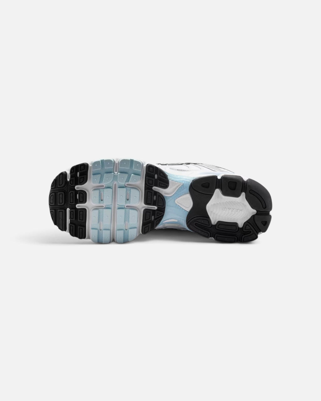 CRIUW Nike Air Max Moto 2K hydrogen blue running shoe outsole with black and light blue traction tread pattern