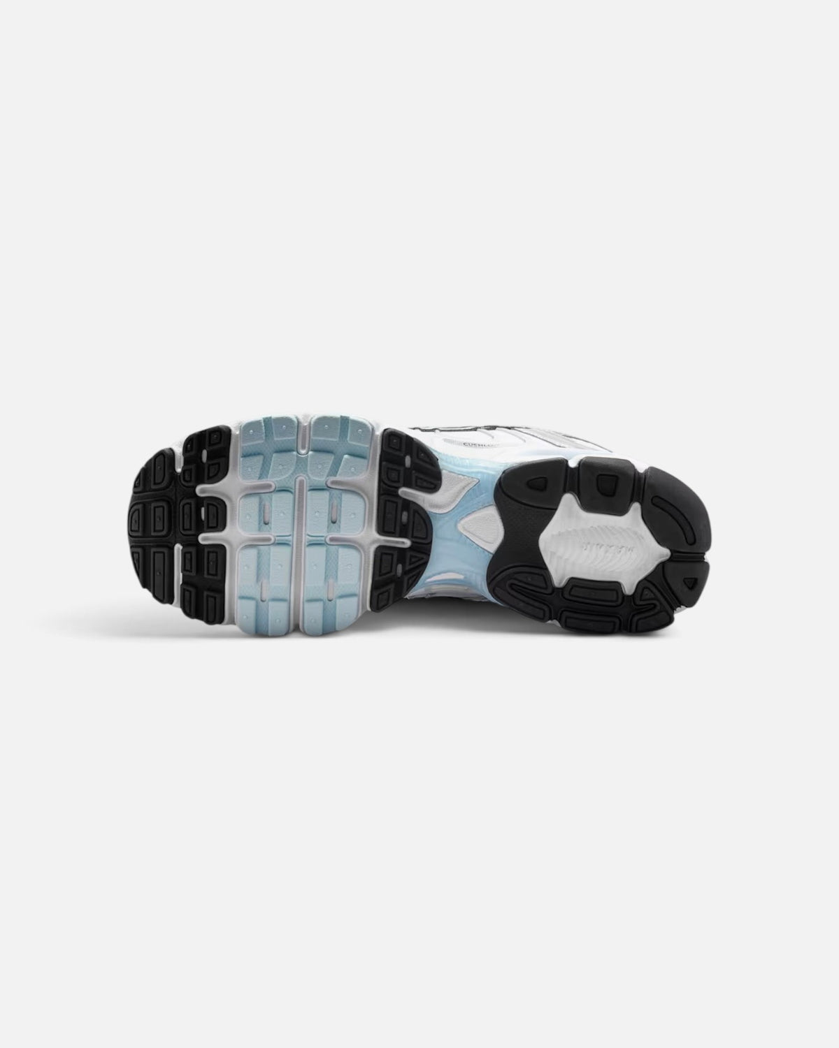 CRIUW Nike Air Max Moto 2K hydrogen blue running shoe outsole with black and light blue traction tread pattern