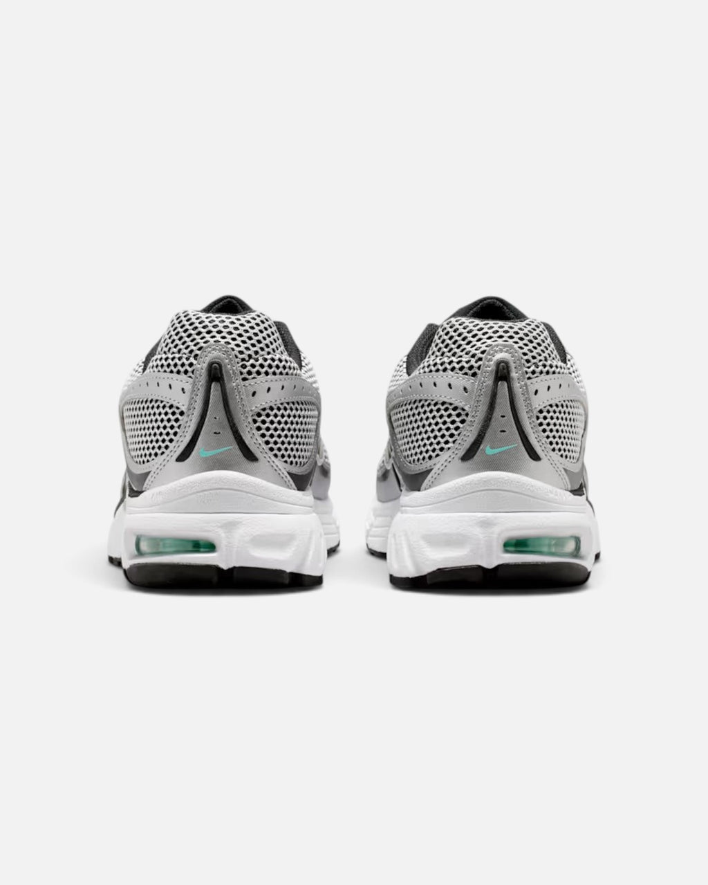CRIUW NIKE AIR MAX MOTO 2K sneakers in white and silver with metallic accents and visible Max Air cushioning, rear view