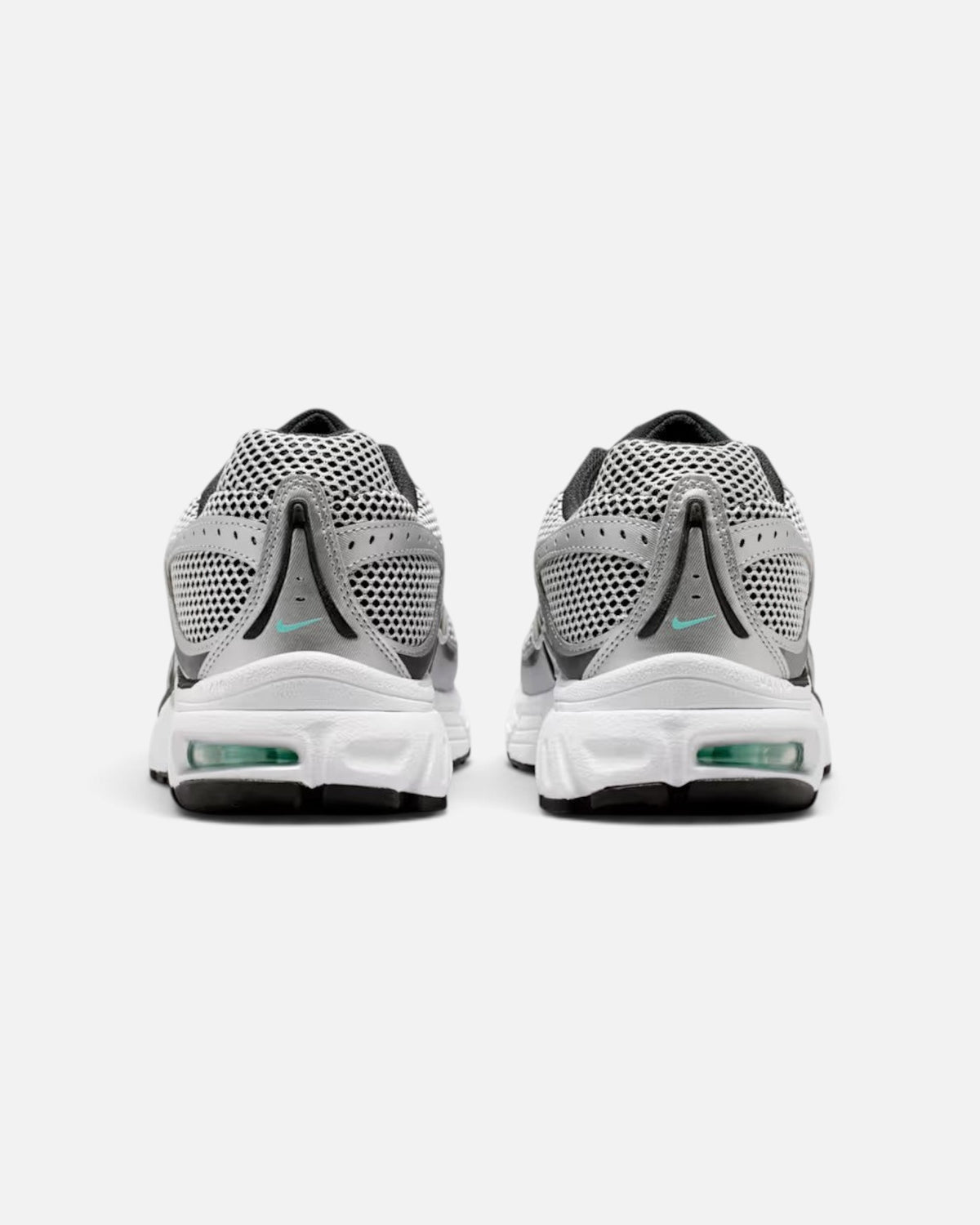 CRIUW NIKE AIR MAX MOTO 2K sneakers in white and silver with metallic accents and visible Max Air cushioning, rear view