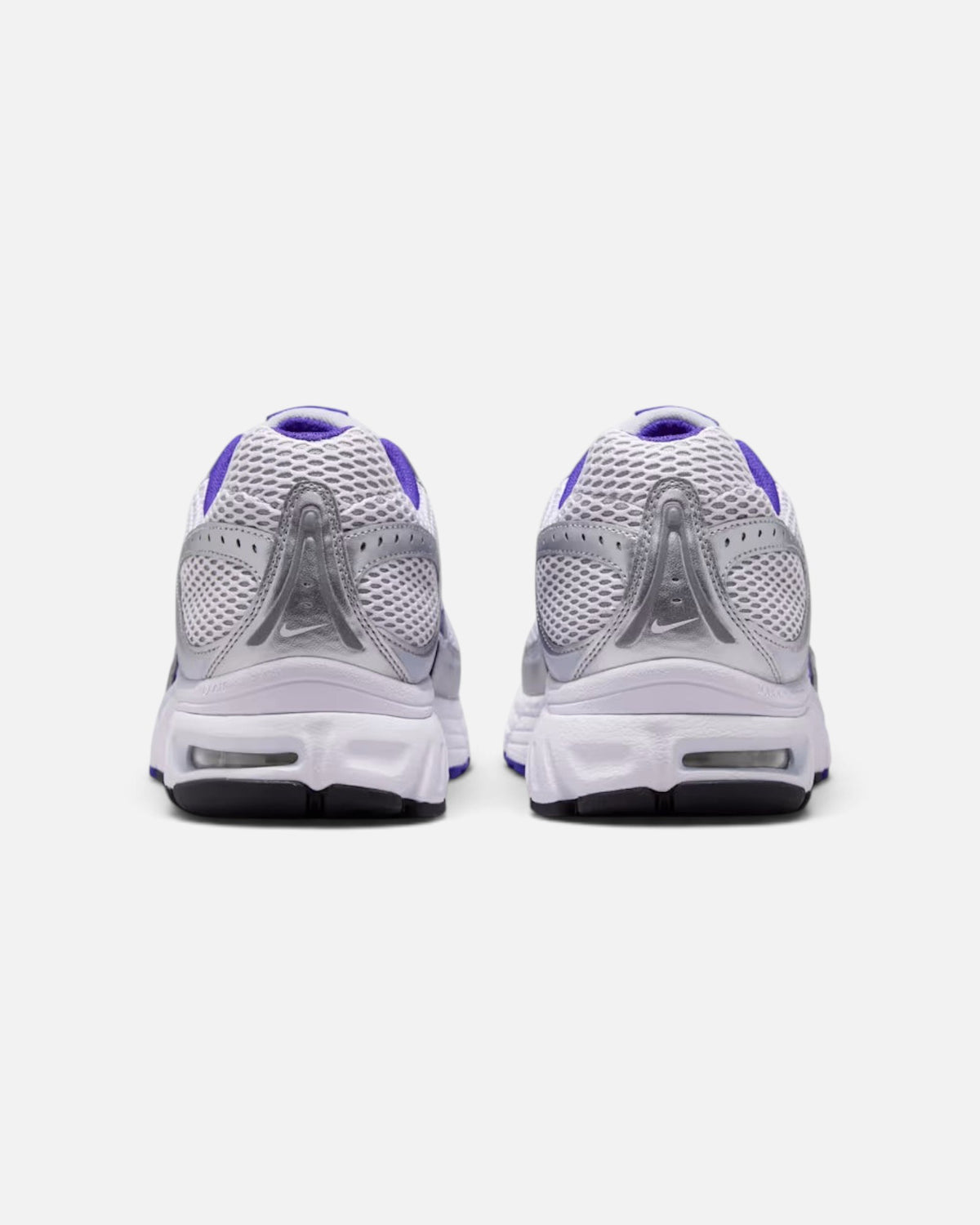CRIUW Nike Air Max Moto 2K Royal Pulse sneakers showing the rear view with metallic silver and purple mesh details.