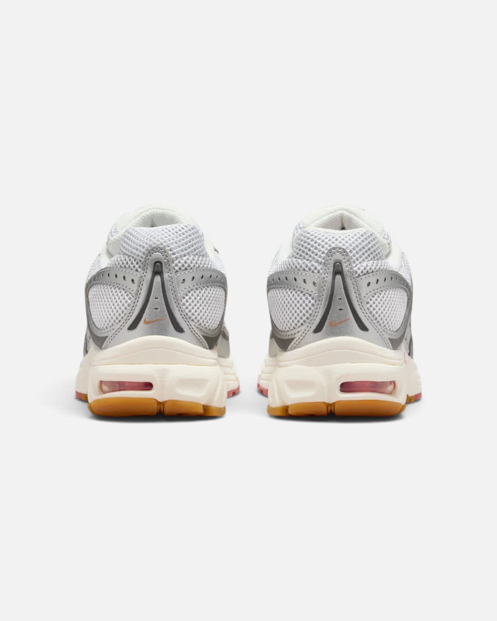 CRIUW Nike Air Max Moto 2K sneakers in metallic red bronze and white, rear view showing mesh and performance design.