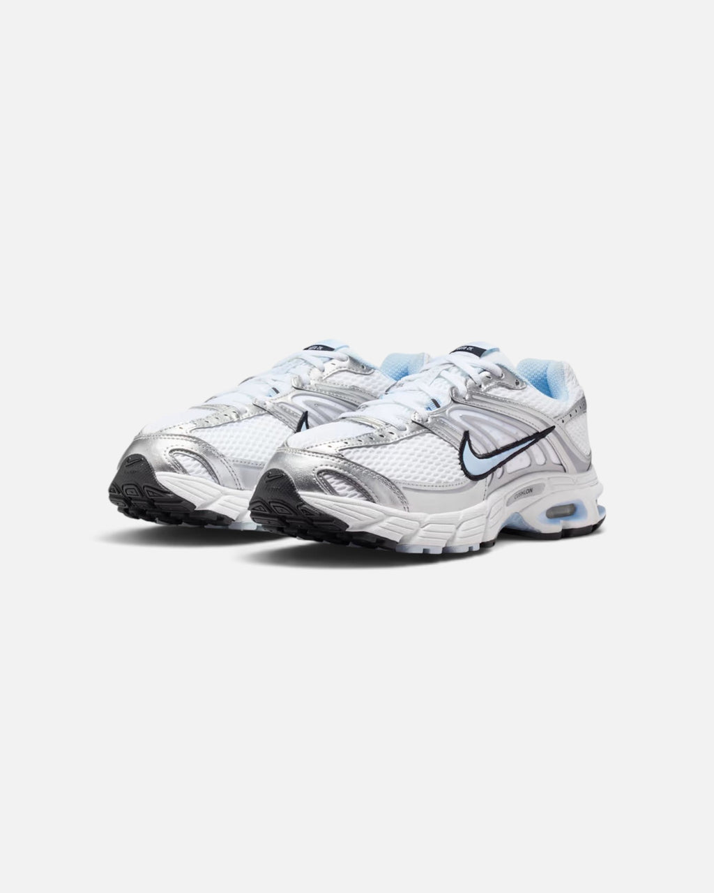 CRIUW Nike Air Max Moto 2K sneakers in hydrogen blue and metallic silver with mesh upper and cushioned sole
