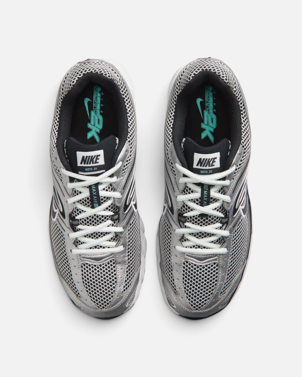 CRIUW Nike Air Max Moto 2K sneakers in metallic silver and off-white with mesh upper and performance cushioning