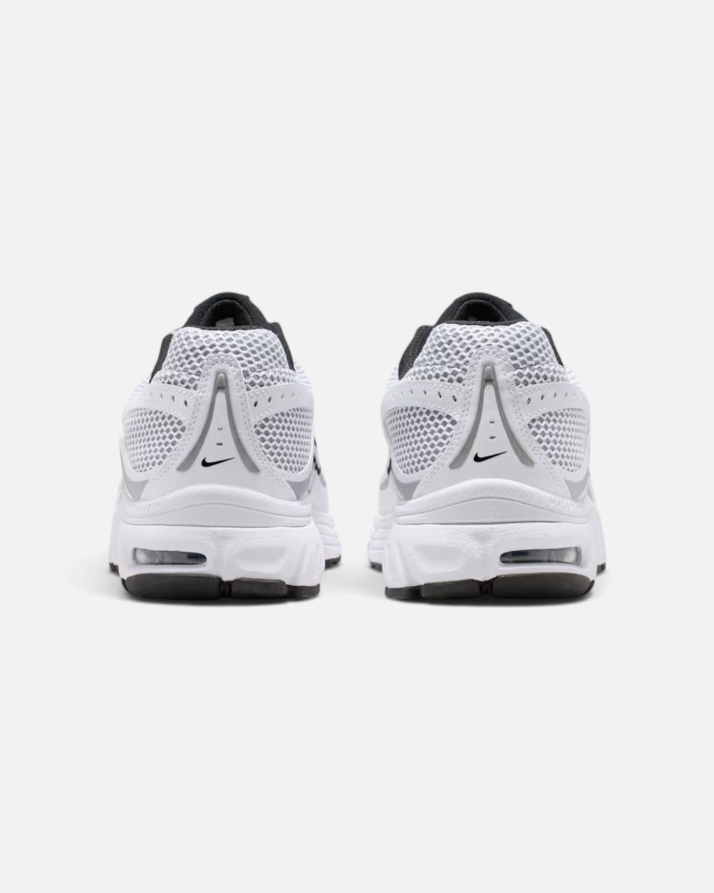 CRIUW Nike Air Max Moto 2K sneakers in white with metallic accents and visible Air cushioning, rear view