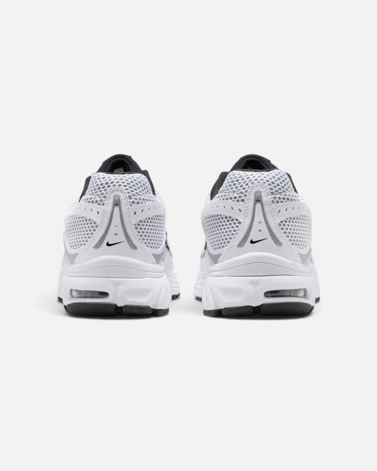 CRIUW Nike Air Max Moto 2K sneakers in white with metallic accents and visible Air cushioning, rear view