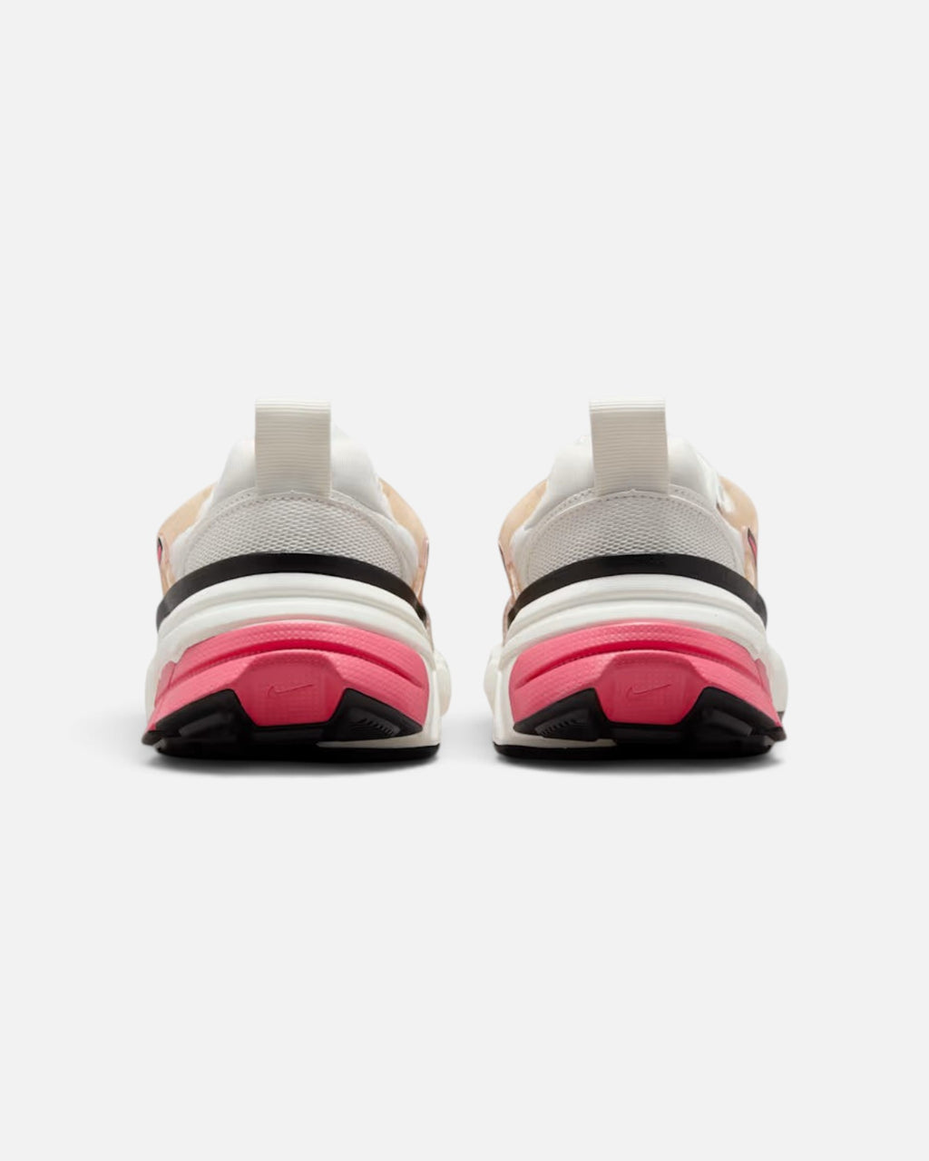CRIUW NIKE V2K Run Guava Ice sneakers showing the back view with pink accents, white mesh, and chunky heel design.