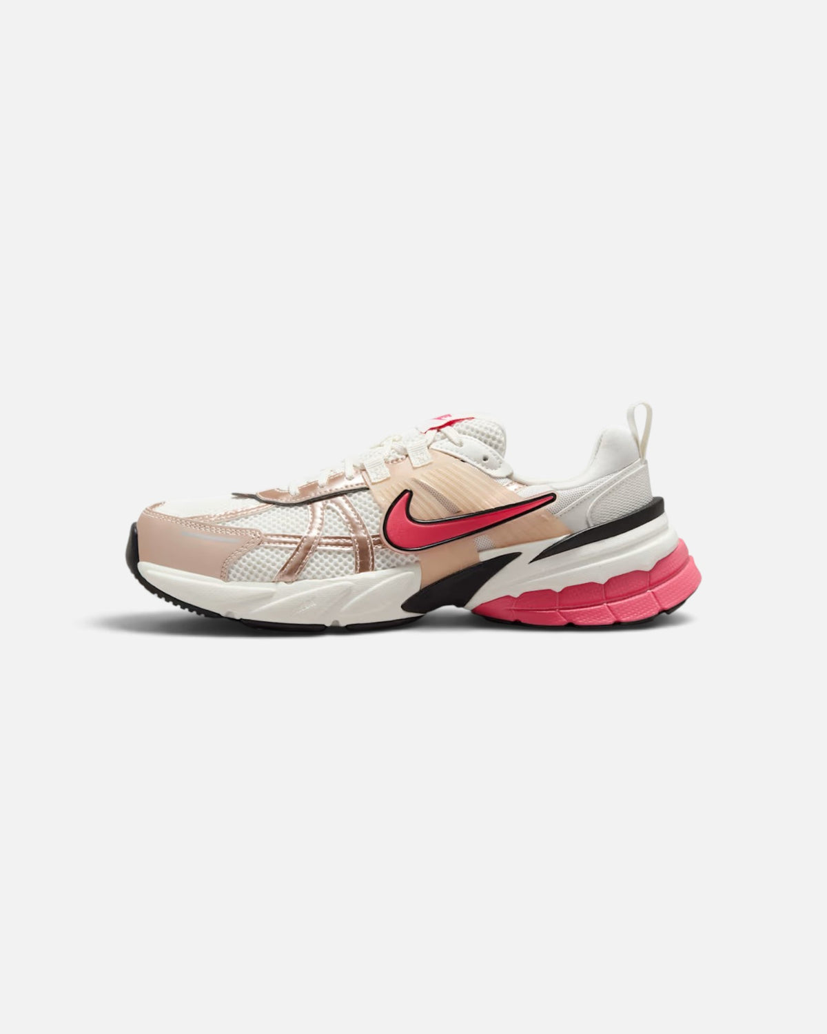 CRIUW NIKE V2K Run Guava Ice sneakers featuring a retro-inspired mesh and metallic design with pink swoosh accents.