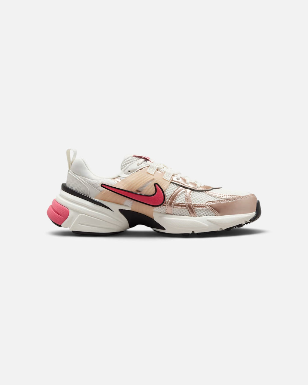 CRIUW NIKE V2K Run Guava Ice sneakers featuring metallic accents, mesh panels, and a chunky vintage-style midsole.