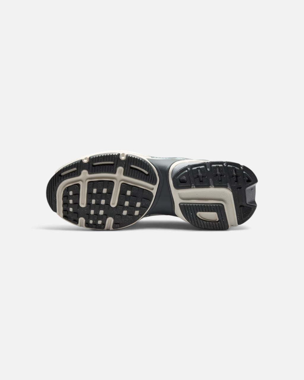 CRIUW NIKE V2K Run Metallic Cool Grey sneaker showing the detailed black and beige rubber traction outsole