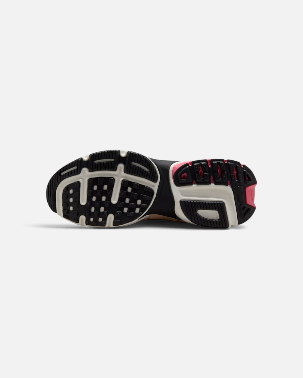 CRIUW NIKE V2K Run Guava Ice sneaker showing the black and pink rubber tread pattern on the outsole.