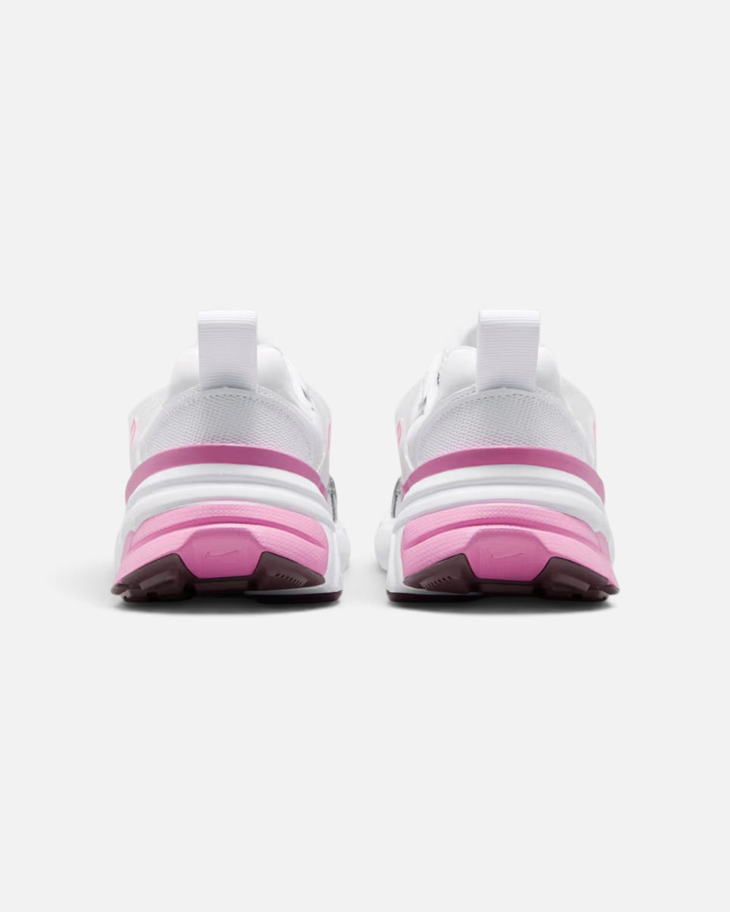 CRIUW NIKE V2K Run sneakers in white and pink foam seen from the back, featuring a chunky vintage-inspired midsole.