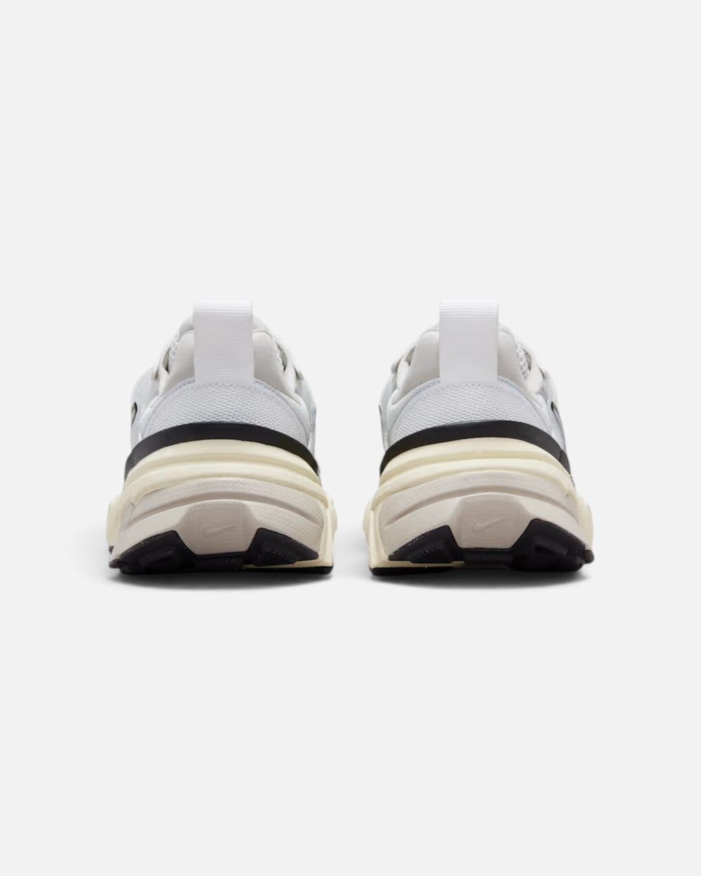 CRIUW NIKE V2K Run Summit White sneakers showing the chunky heel and vintage-inspired sole from a back view.