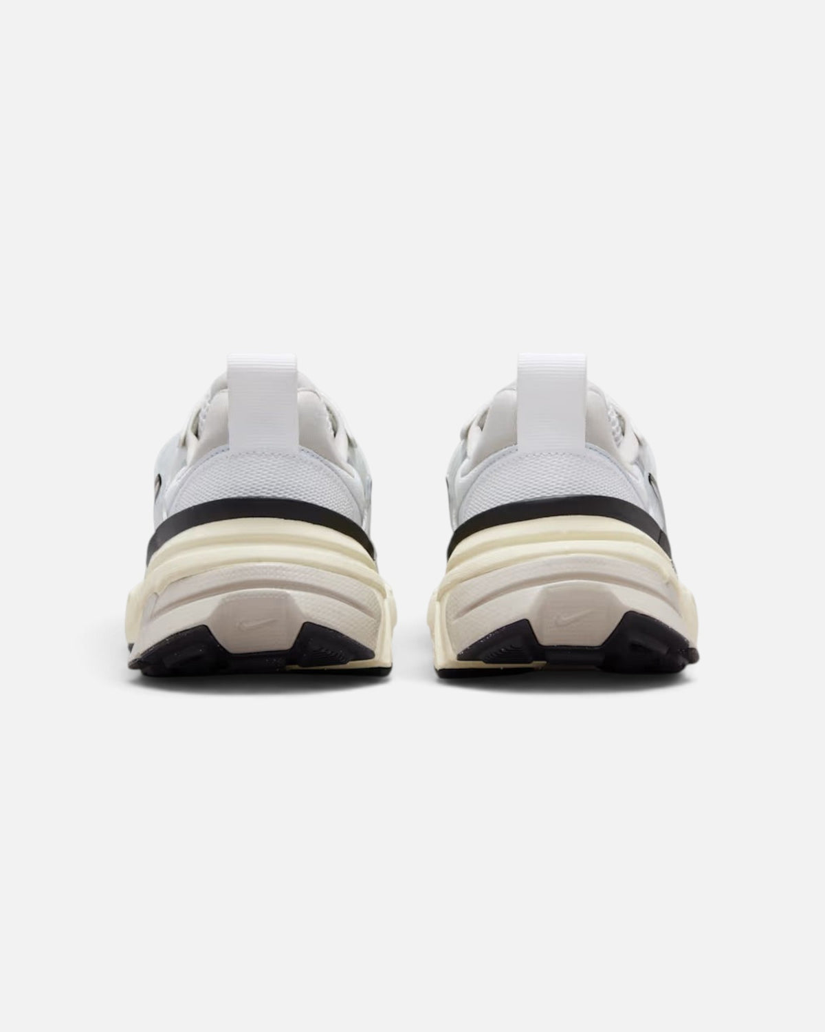 CRIUW NIKE V2K Run Summit White sneakers showing the chunky heel and vintage-inspired sole from a back view.