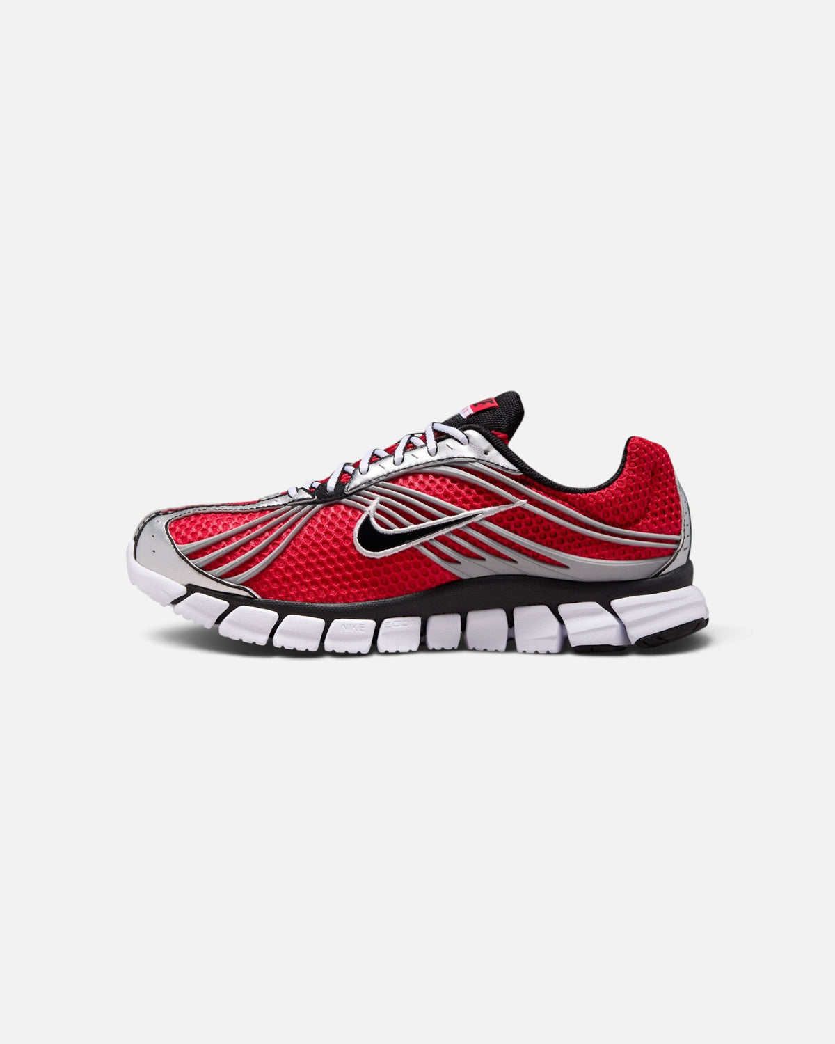 CRIUW NIKE Zoom Skylon 11 running shoe in university red mesh with metallic silver overlays and black accents.