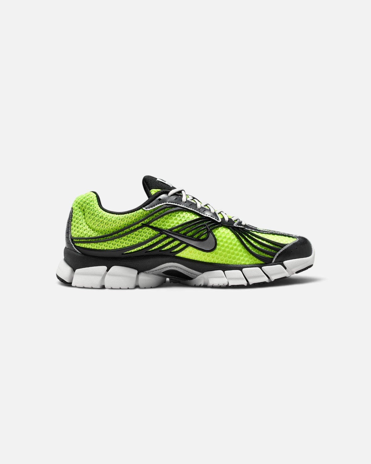 CRIUW Nike Zoom Skylon 11 running shoe in neon volt mesh with black and metallic silver accents and thick midsole.