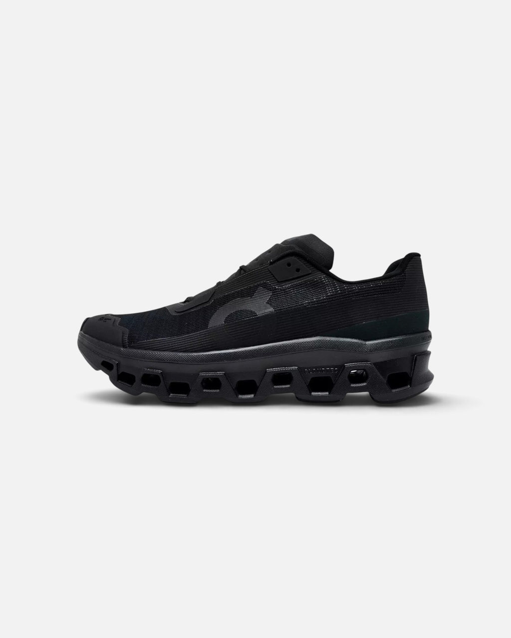 CRIUW ON Cloudmonster Void running shoes in all black with technical mesh upper and thick cushioned sole