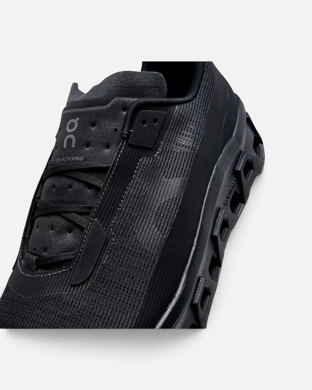 CRIUW ON Cloudmonster Void running shoes in black featuring technical mesh upper and cushioned sole