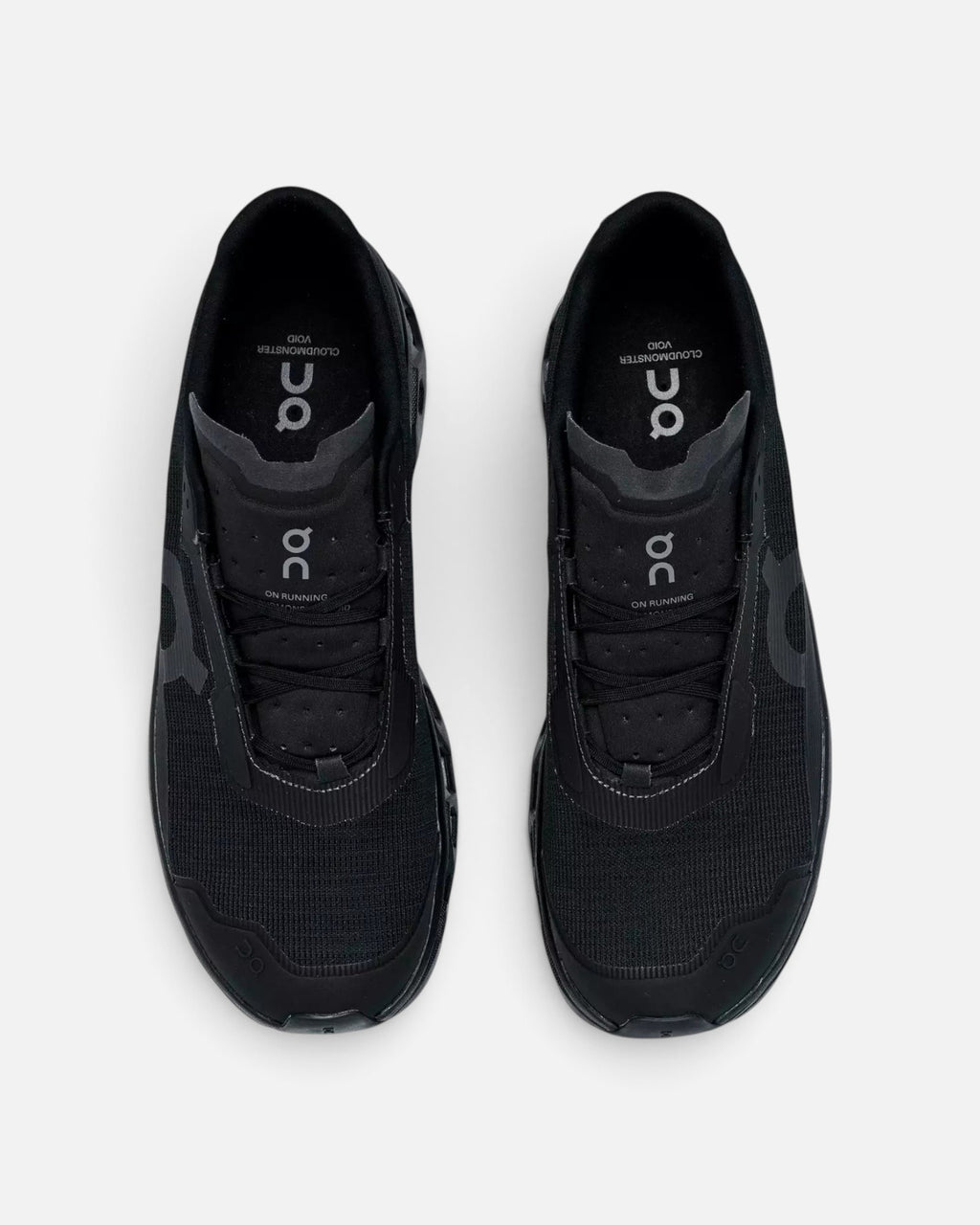 CRIUW ON Cloudmonster Void black running shoes with technical mesh upper and cushioned sole, top view