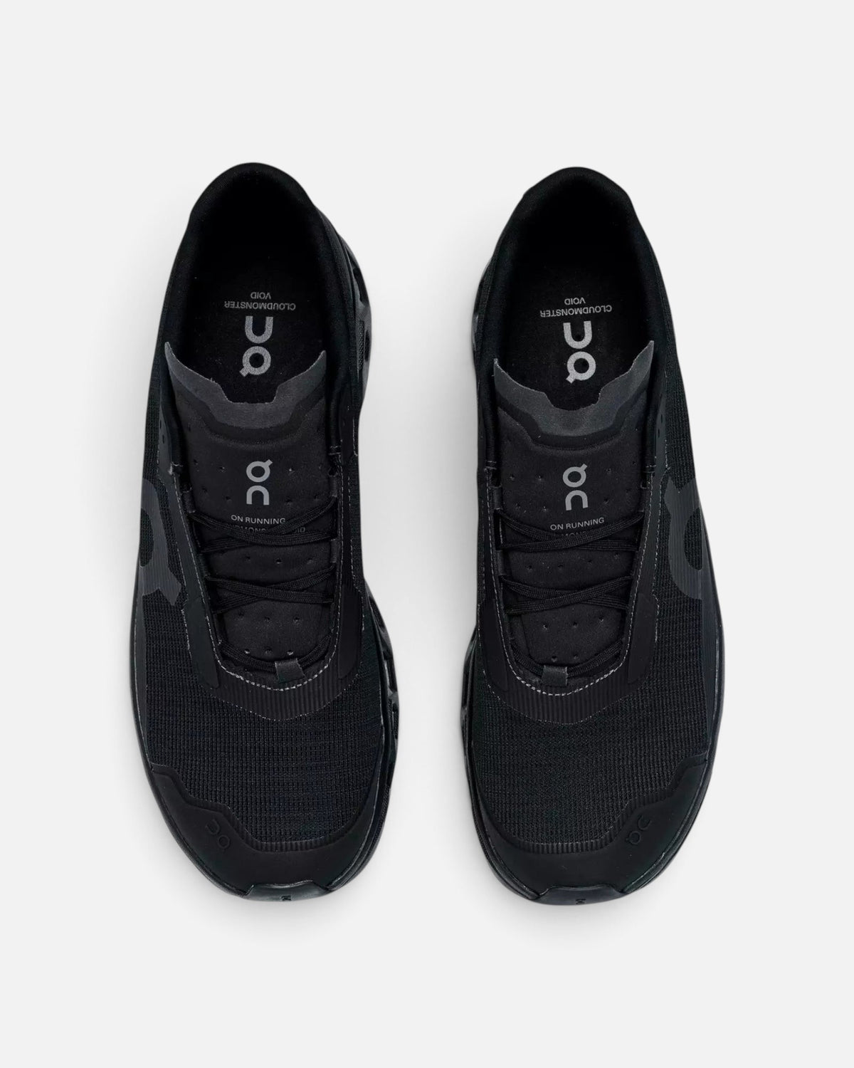 CRIUW ON Cloudmonster Void black running shoes with technical mesh upper and cushioned sole, top view