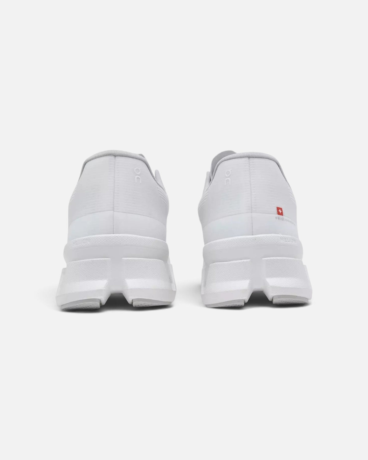 CRIUW ON Cloudmonster Void running shoes in white, rear view showing technical mesh and cushioned sole