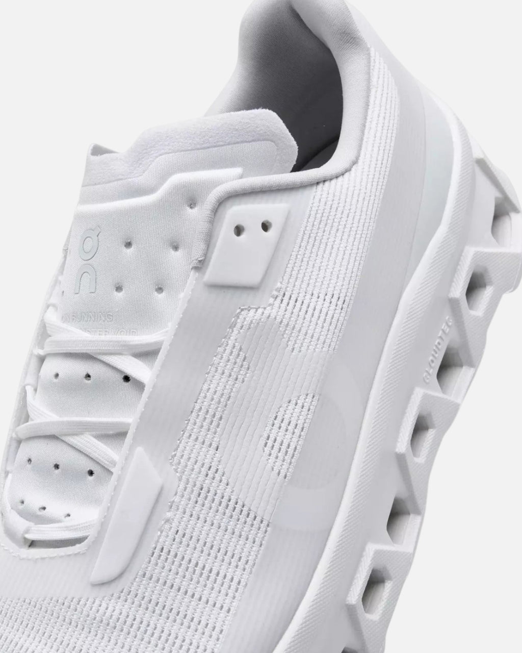 CRIUW ON Cloudmonster Void running shoes in all white featuring technical mesh upper and cushioned sole