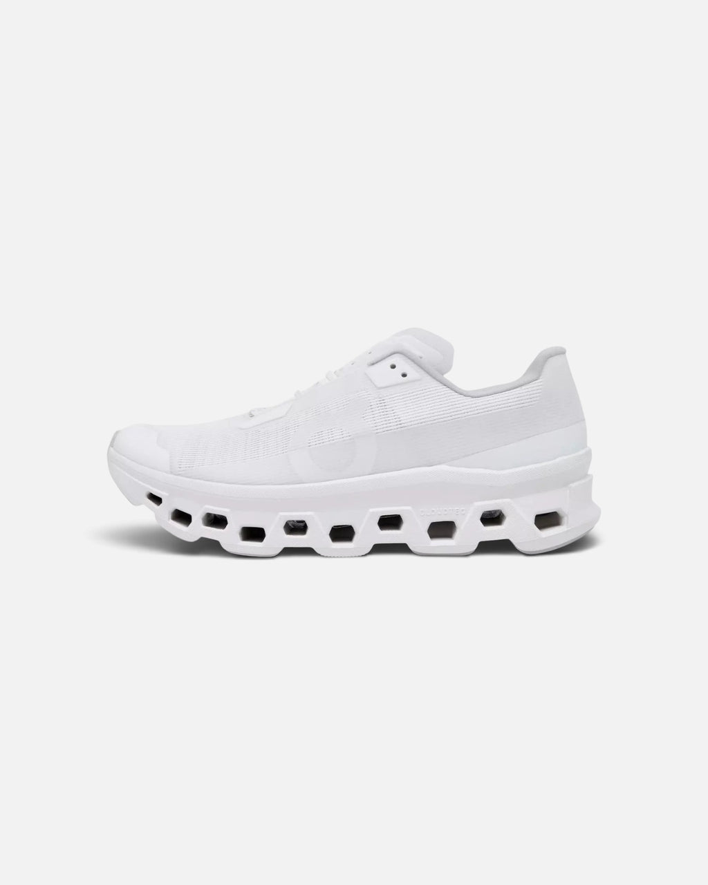 CRIUW ON Cloudmonster Void running shoes in all white with technical mesh upper and thick cushioned sole