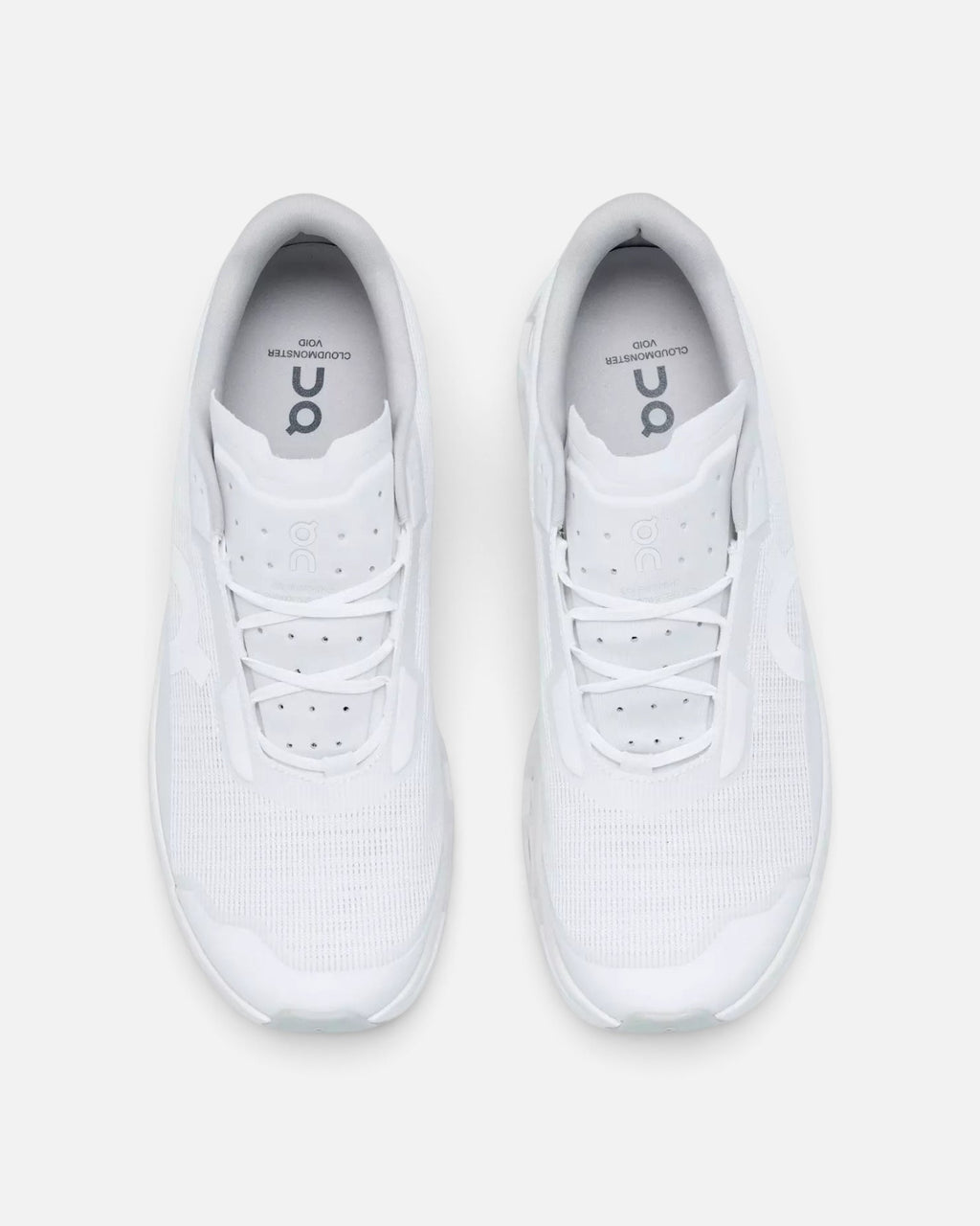 CRIUW ON Cloudmonster Void running shoes in all white featuring breathable mesh upper and cushioned sole top view