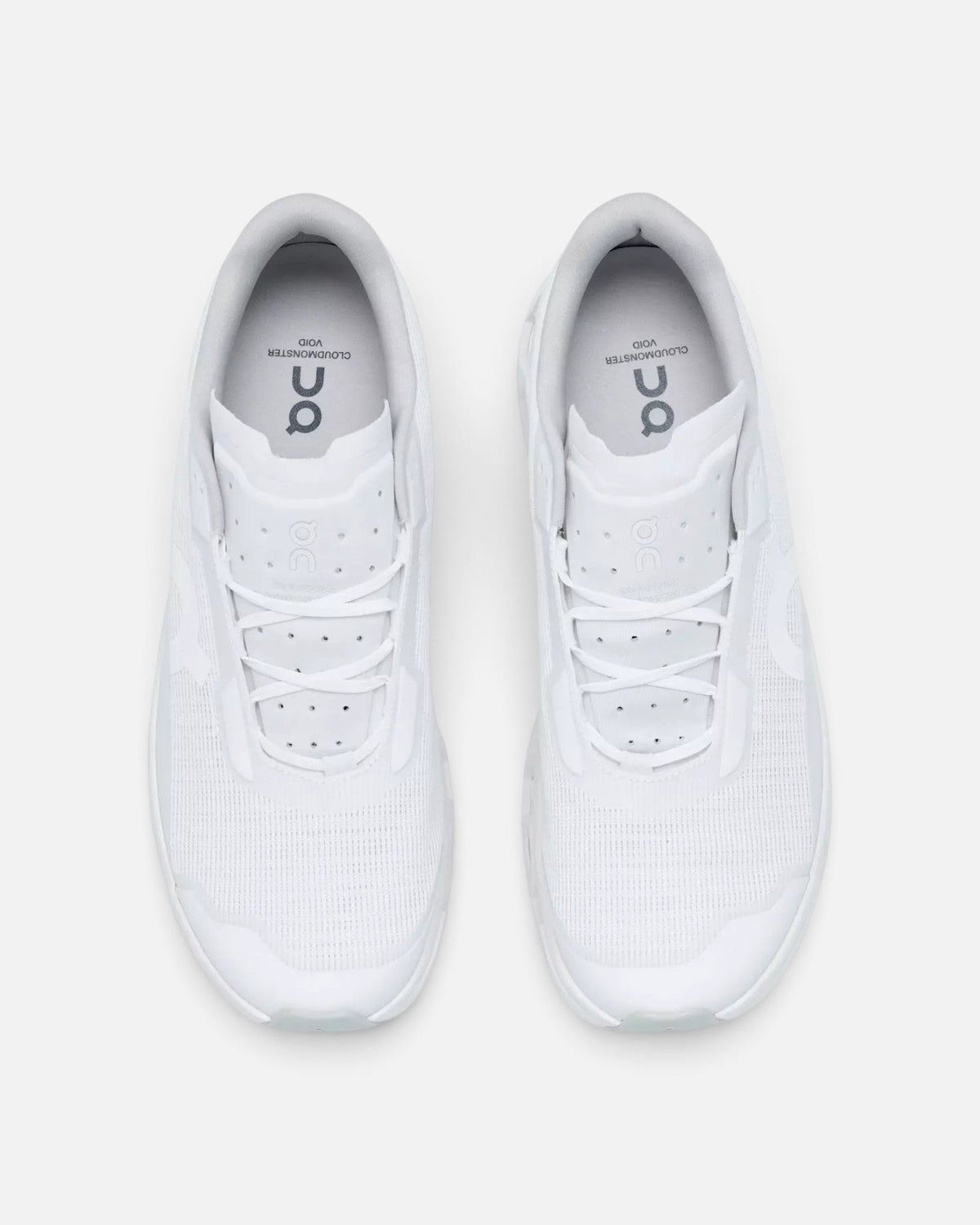 CRIUW ON Cloudmonster Void running shoes in all white featuring breathable mesh upper and cushioned sole top view