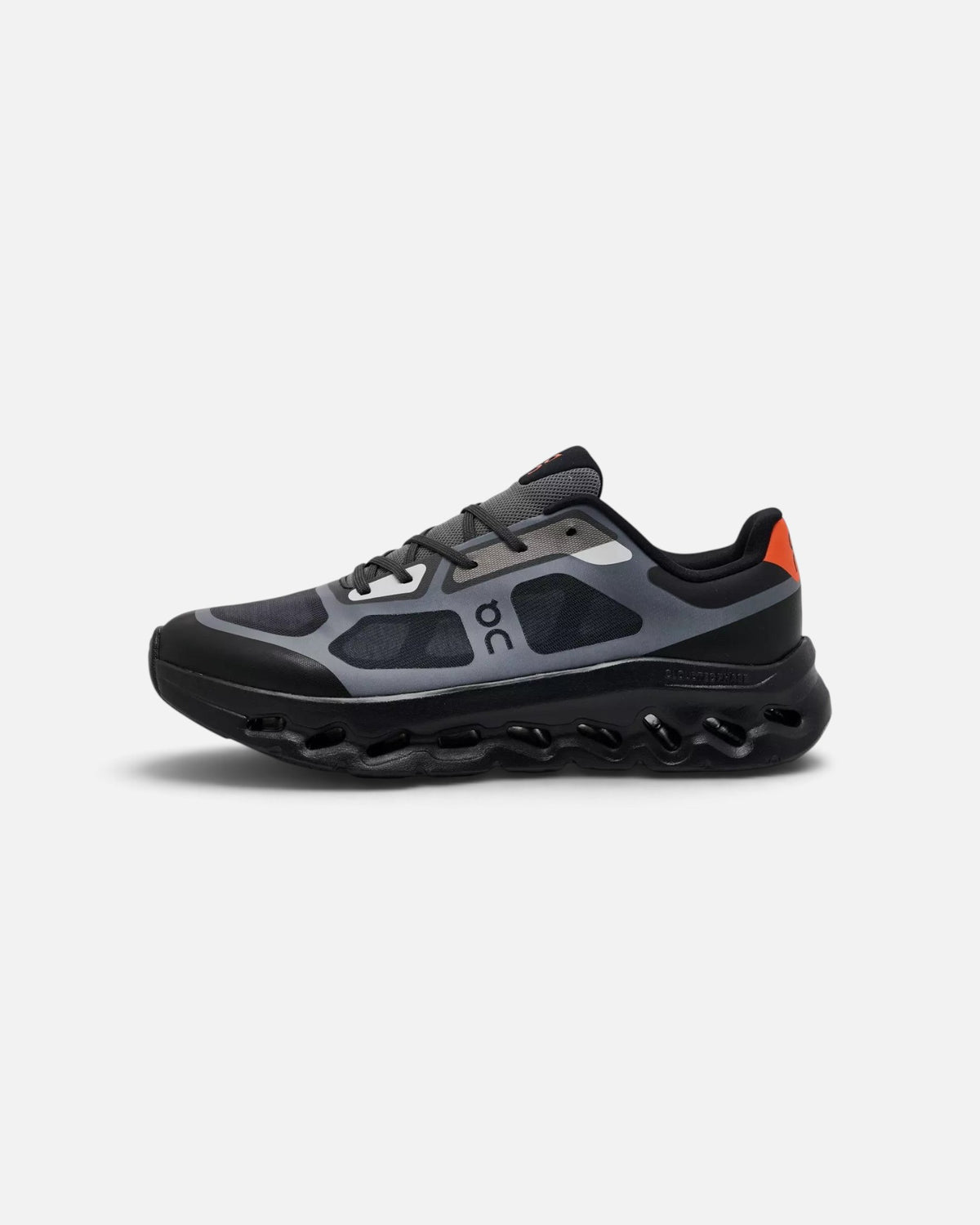 CRIUW On Cloudtilt Remix sneakers in black with flame orange accents, featuring mesh upper and CloudTec cushioning.