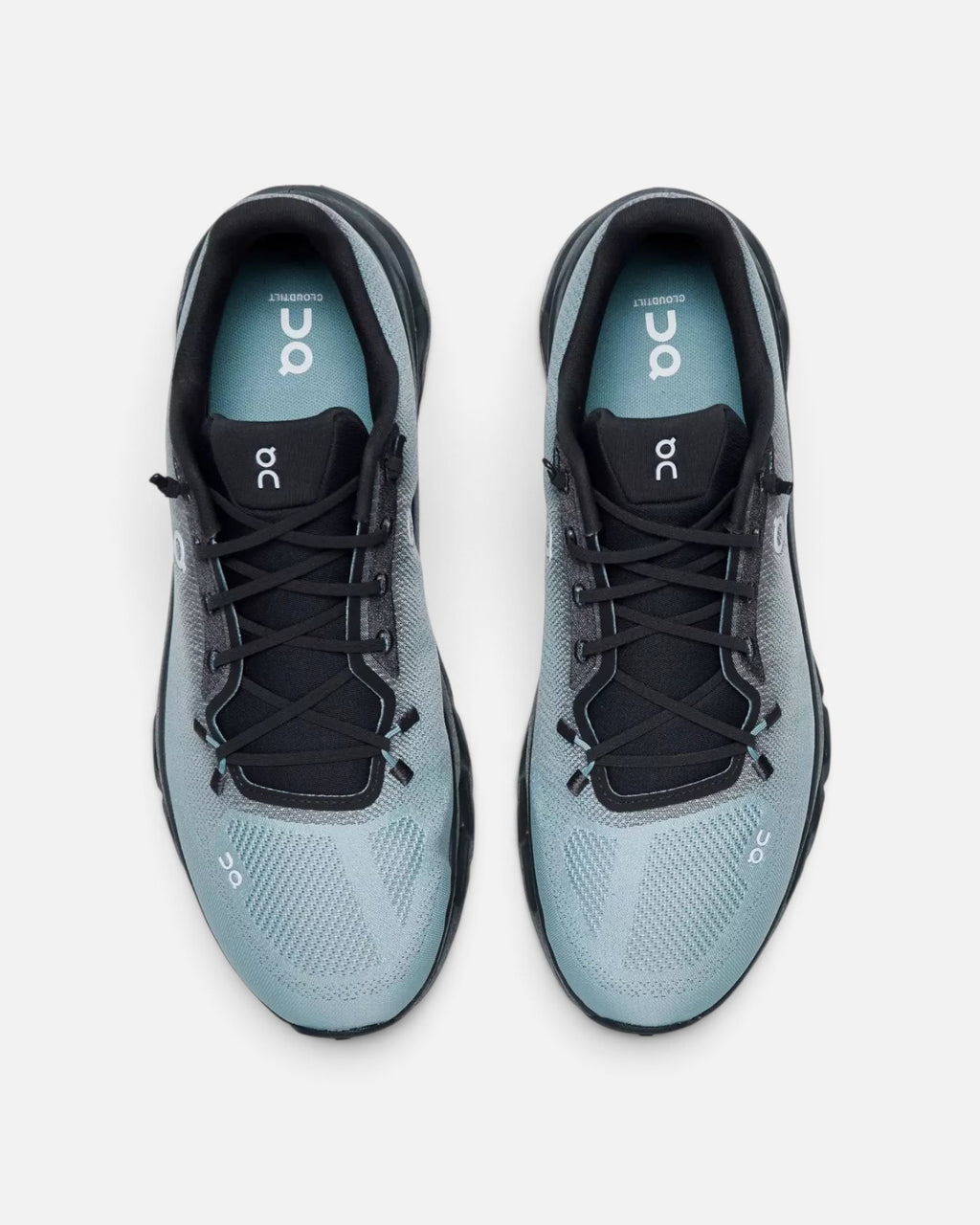 CRIUW On Cloudtilt sneakers in wash eclipse blue with a modern mesh upper and black lace-up design, top view.